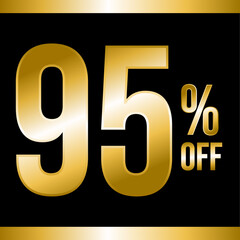 95 percent off gold, with black background and gold strips on top and bottom