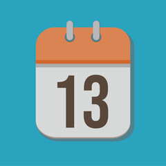 Calendar with number 13 in orange, white and brown in minimalist tones, with blue bakcground