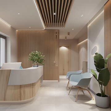 moodboard interior style, small medical center interior design, no wood, inspration by minimal material and furniture, hd, HD, realistic, 50mm lens nikon z7 camera