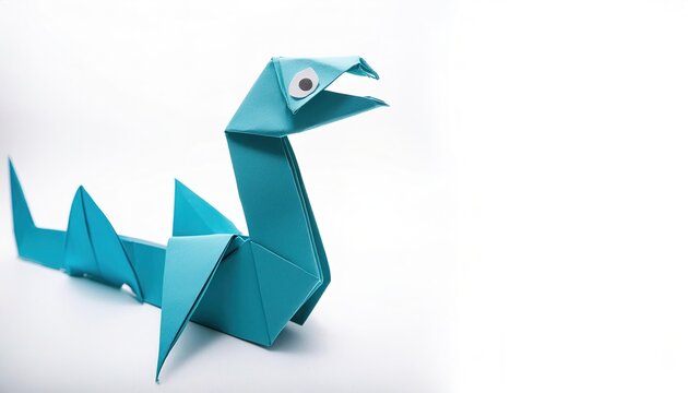 monsters cryptid mythological creature concept origami of loch ness monster, isolated on white background with copy space side view, simple starter craft for kids