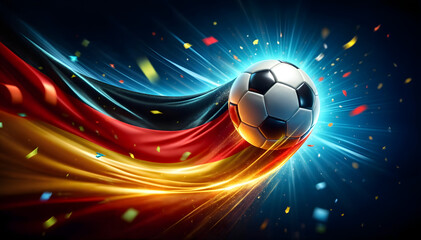 Naklejka premium Football and confetti. EM European Championship 2024. Germany, German flag, win, winner celebration concept background illustration. 