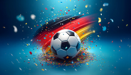 Football and confetti. EM European Championship 2024. Germany, German flag, win, winner celebration concept background illustration.