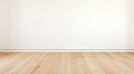 Empty room with wooden floor and white wall.