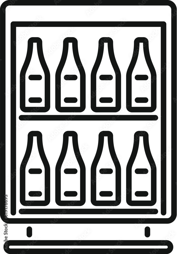 Poster a simple line icon of a fridge filled with bottles, suitable for web and app design