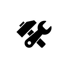A simple black and white icon depicting crossed tools, representing a general concept of tools, repair, construction, or maintenance.