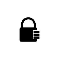 A simple black silhouette of a closed padlock, representing the concepts of security, protection, and restricted access.