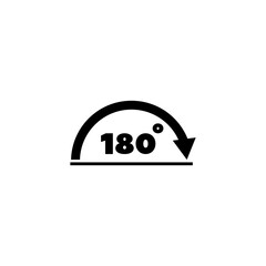 A simple black and white icon depicting a semicircular shape with the number 180 inside, representing a 180 degree angle or rotation.