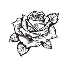 black and white rose flower tatto design isolated on white background