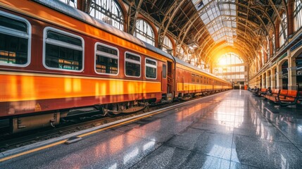 Obraz premium Scenic train travel through city with stunning natural views