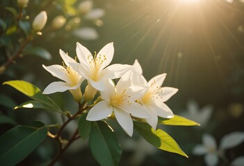 Fototapeta premium Jasmine flower closeup Realistic Light understand sun light significantly summer flower concept
