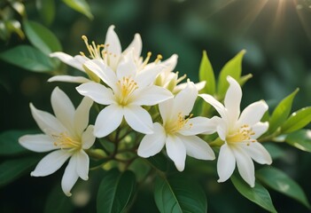 Obraz premium Jasmine flower closeup Realistic Light understand sun light significantly summer flower concept