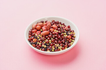 Fish maw and red bean porridge ingredients on monochrome background