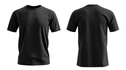 Black blank t shirt template from two sides isolated on transparent white background, clipping path