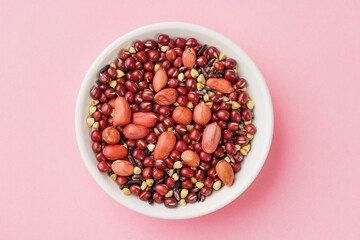 Fish maw and red bean porridge ingredients on monochrome background