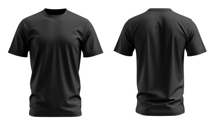 Black blank t shirt template from two sides isolated on transparent white background, clipping path
