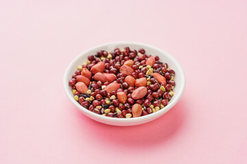 Fish maw and red bean porridge ingredients on monochrome background