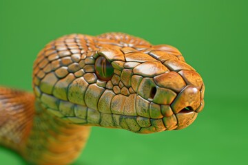 Fototapeta premium Close up of a snake on a green background. Suitable for nature and wildlife themes