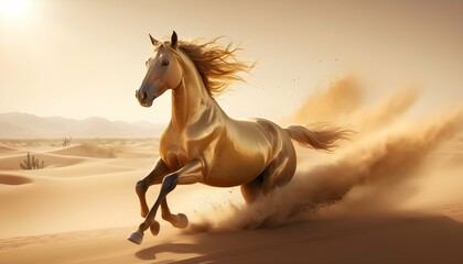 Obraz na płótnie Canvas Illustrate a golden horse racing across a desert l upscaled_5