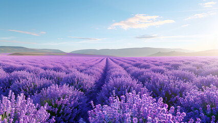 Fototapeta premium An elegant field of lavender under a clear blue sky