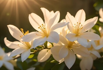 Fototapeta premium Jasmine flower closeup Realistic Light understand sun light significantly summer flower concept