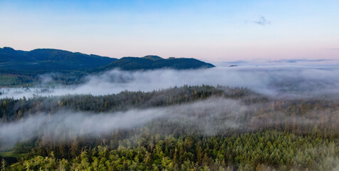 Aerial View of Canadian Nature on West Coast of Pacific Ocean.