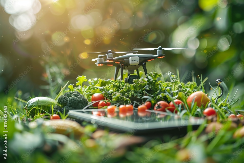 Aufkleber drone and farm drone for crop production with carrot cultivation in vegetable plot using smart farmi