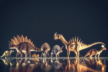 Toy dinosaurs standing in a group. Perfect for educational materials