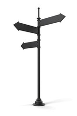 A sign post with three arrows pointing in different directions. Useful for navigation concepts
