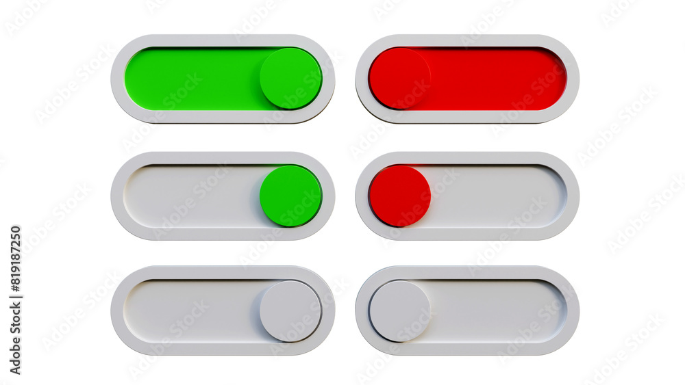Aufkleber icon on and fff toggle switch button. on and off switches. slider button. set for mobile application