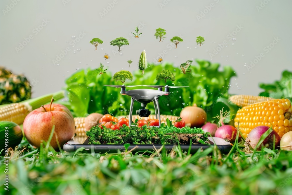 Poster drone technology for pesticide spraying in agriculture automation using isometric vector in advanced