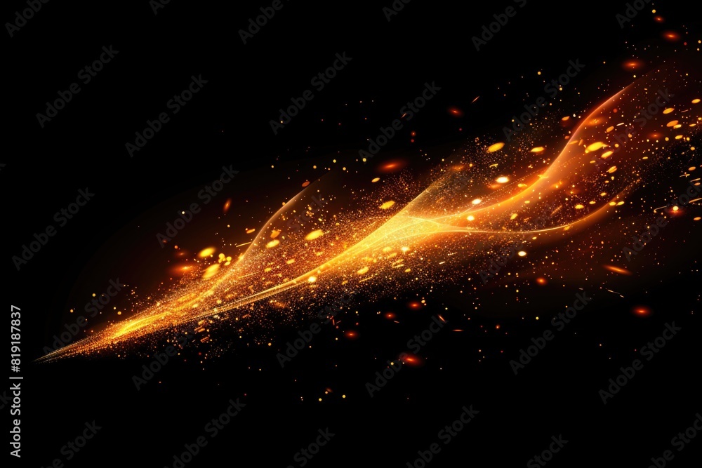 Poster bright orange fire sparkles on a black background, perfect for adding a dynamic touch to your design