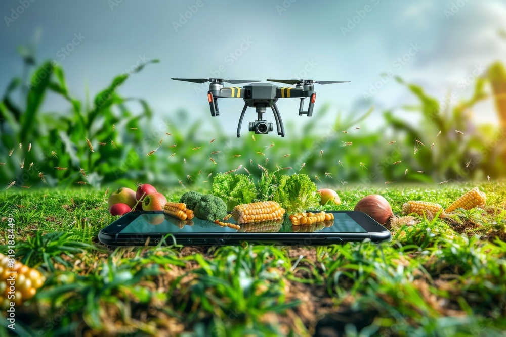 Poster advanced farming with pesticide spraying in agriculture automation using isometric vector for crop h