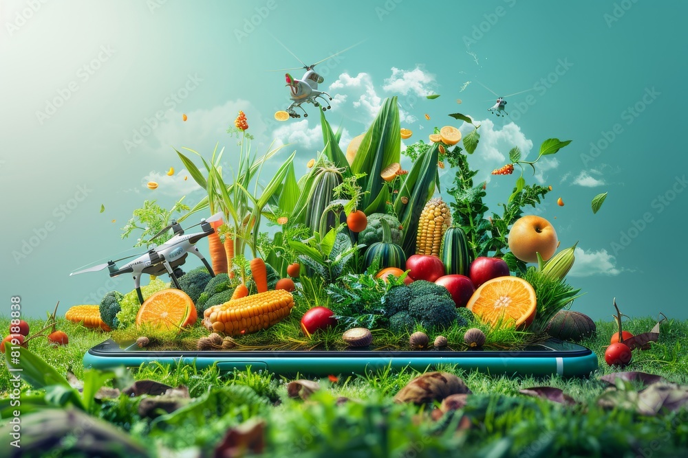 Poster advanced farming with pesticide spraying in agriculture automation using isometric vector for crop h