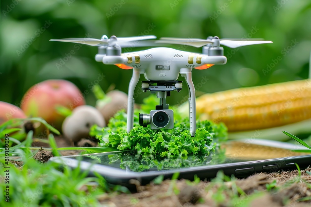 Poster advanced farming with pesticide spraying in agriculture automation using isometric vector for crop h