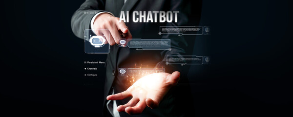 Human interact with AI artificial intelligence virtual assistant chatbot in concept of AI...