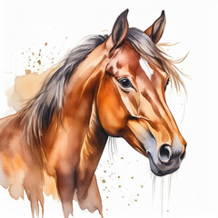 Obraz premium Watercolor painting of farm or wild horse. Domestic animal. Hand drawn art isolated on white