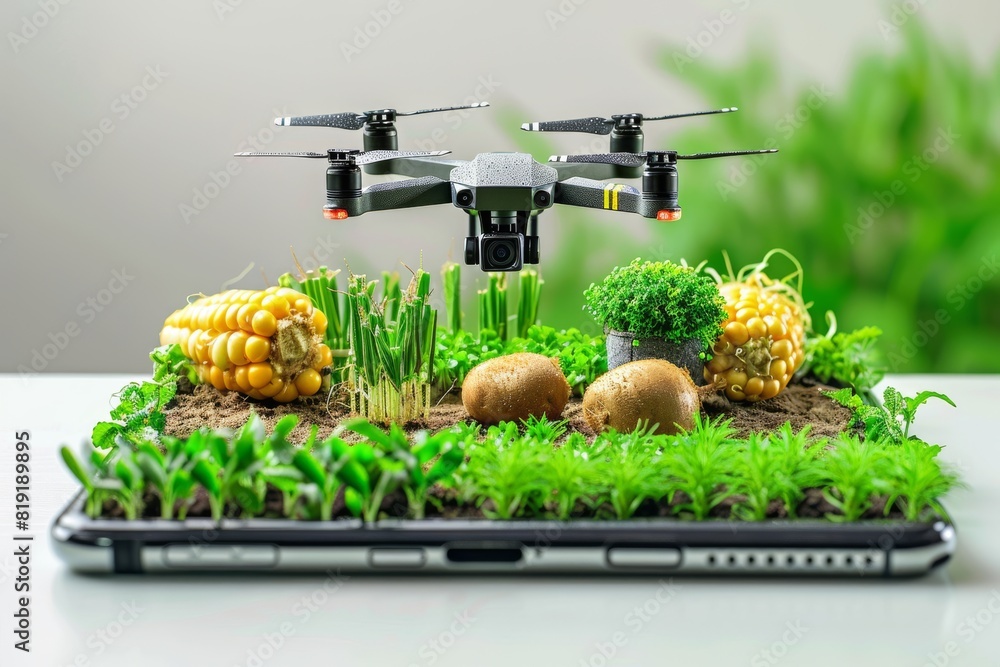 Poster pesticide spraying in agriculture automation with isometric vector for advanced farming using drone 