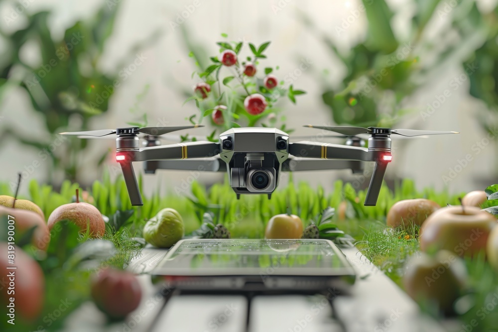Poster advanced farming with pesticide spraying in agriculture automation using isometric vector for crop h