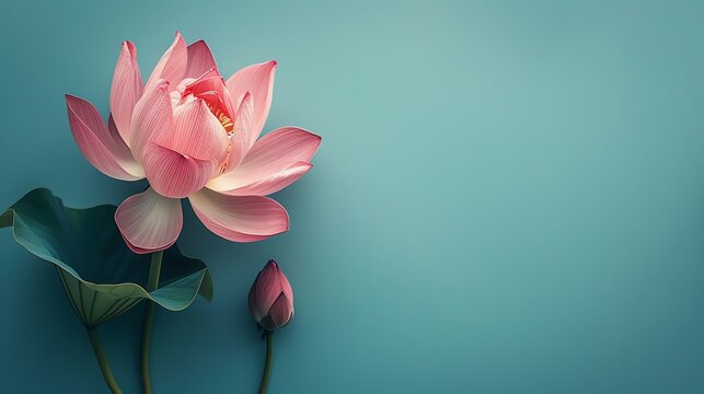 A pink lotus flower on a soft blue background
