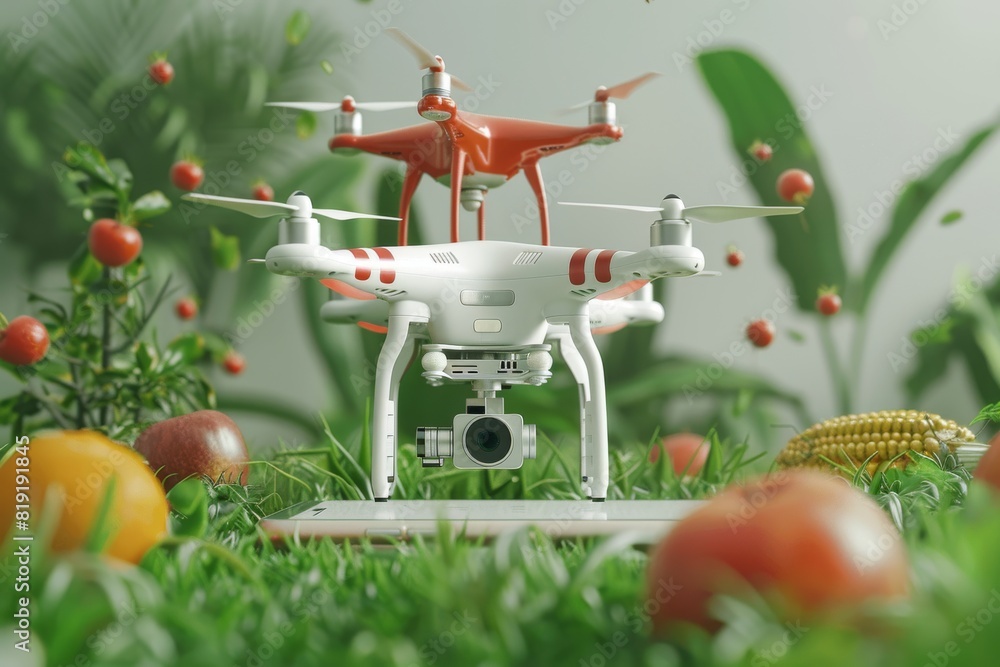 Aufkleber advanced farming with pesticide spraying in agriculture automation using isometric vector for crop h