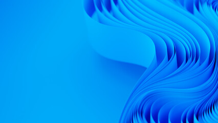 Blue layers of cloth or paper warping. Abstract fabric twist. 3d render illustration