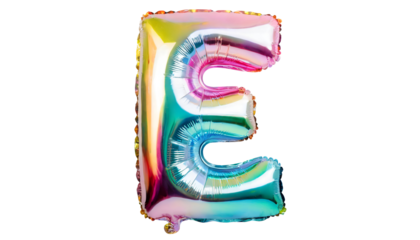 Realistic letter e made of holographic balloon