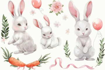 Two white rabbits sitting side by side. Suitable for animal lovers and Easter themes