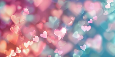 A blurred background of hearts in pastel colors. Valentine's Day