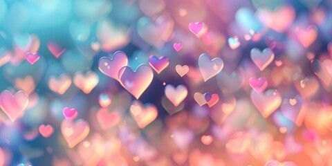A blurred background of hearts in pastel colors. Valentine's Day