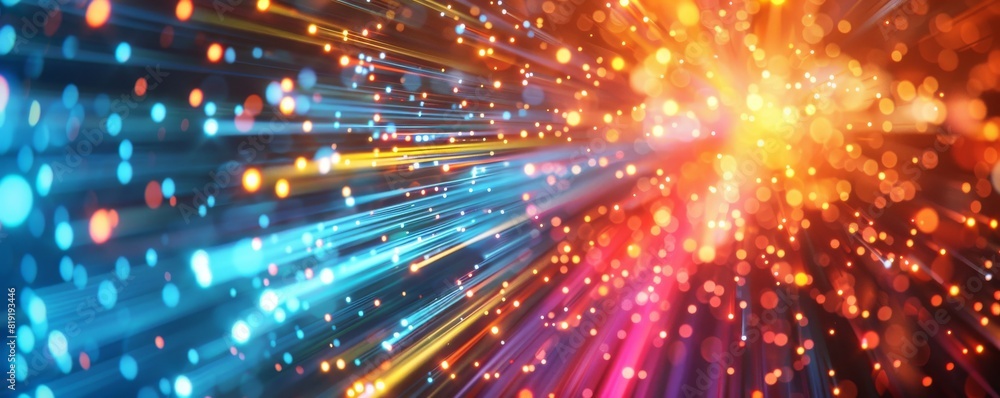 Aufkleber Abstract speed of light background with glowing lines and bokeh lights in neon colors, data transfer concept in the style of neon colors