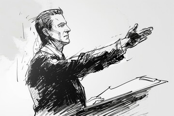 A drawing of a man giving a speech, suitable for presentations