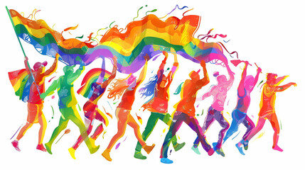 Fototapeta premium Group of abstract people holding a rainbow flag.