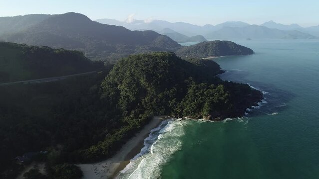 Aerial view of Praia do F&eacute;lix - Ubatuba, S&atilde;o Paulo, Brazil