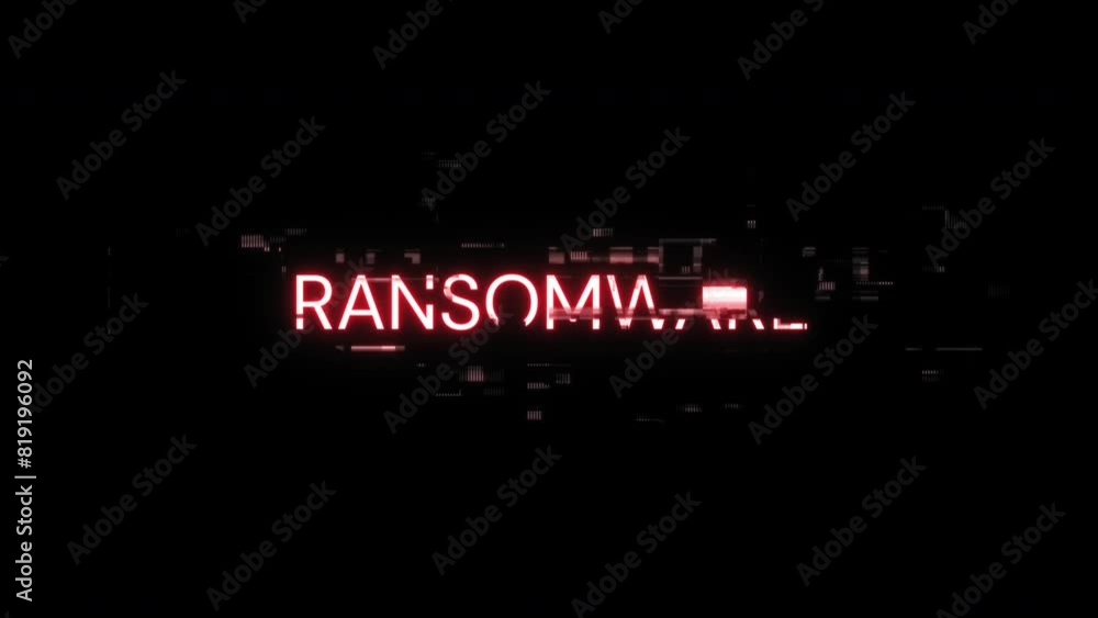 Poster ransomware text with screen effects of technological failures. spectacular screen glitch with variou